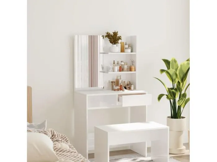 Schminktisch mit Spiegel Hochglanz-Weiß 74,5x40x141 cm