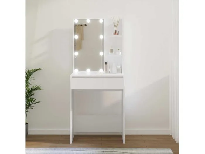 Schminktisch mit LED Weiß 60x40x140 cm