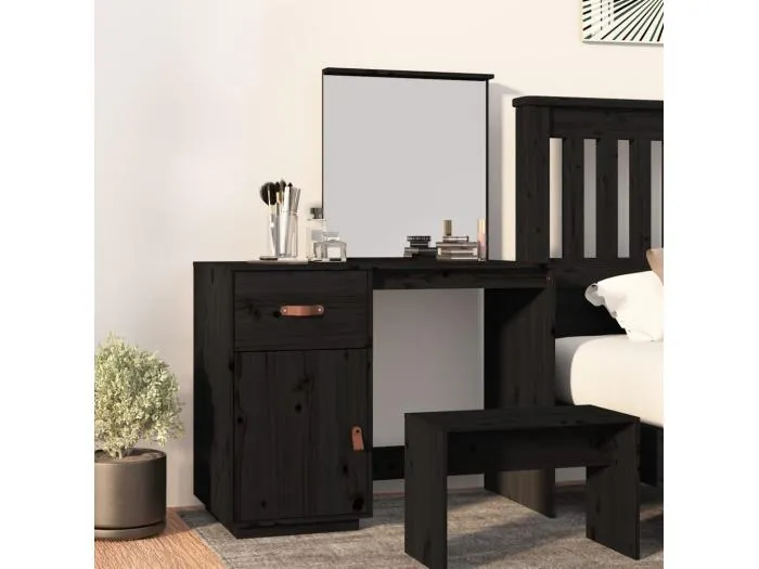 Schminktisch Schwarz 95x50x134 cm Massivholz Kiefer