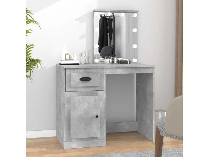 Schminktisch mit LEDs Betongrau 90x50x132,5 cm Holzwerkstoff
