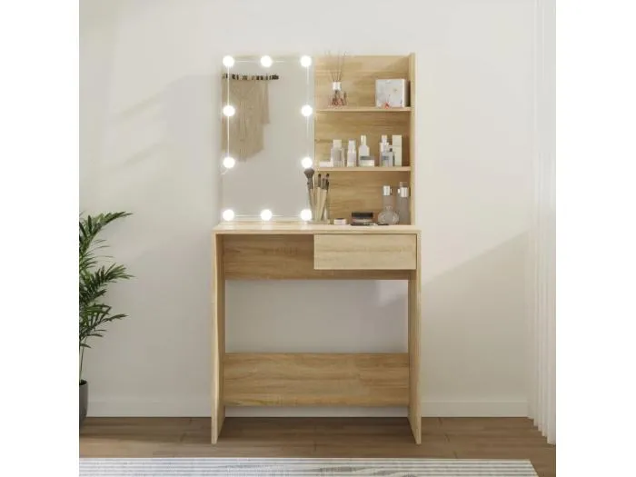 Schminktisch mit LEDs Sonoma-Eiche 74,5x40x141 cm Holzwerkstoff