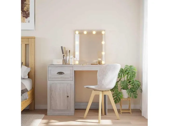 Schminktisch mit LED-Leuchten Grau Sonoma 90x42x132,5 cm