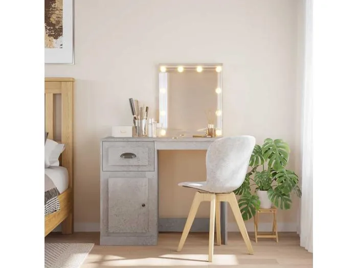 Schminktisch mit LED-Leuchten Betongrau 90x42x132,5 cm