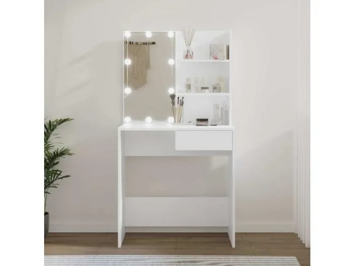 Schminktisch mit LED Weiß 74,5x40x141 cm