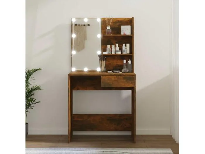 Schminktisch mit LED Räuchereiche 74,5x40x141 cm