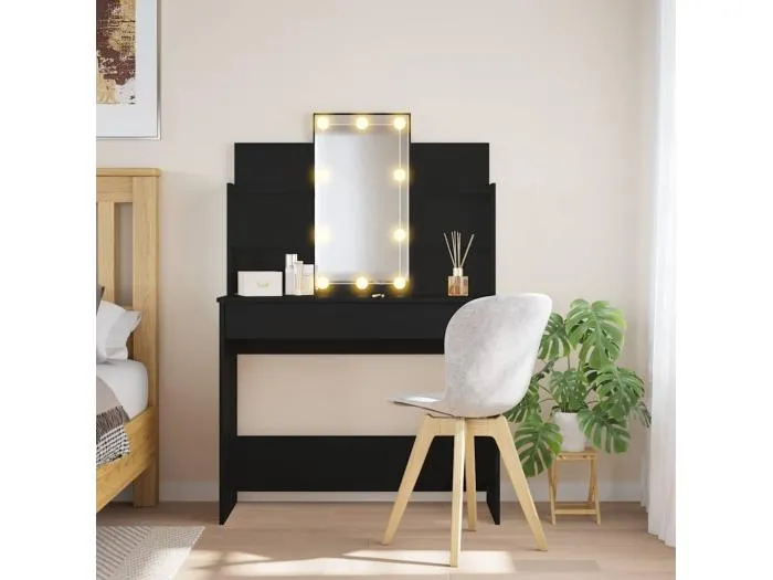 Schminktisch mit LED-Leuchten Schwarz 96x40x142 cm