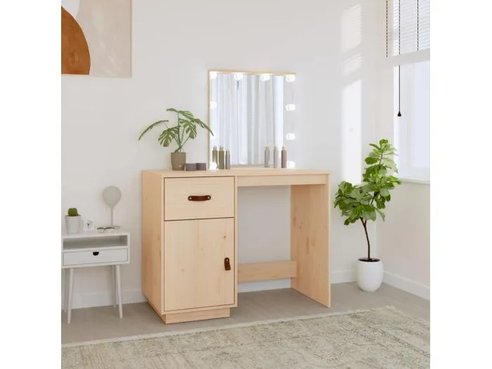 Schminktisch mit LED 95x50x133,5 cm Massivholz Kiefer