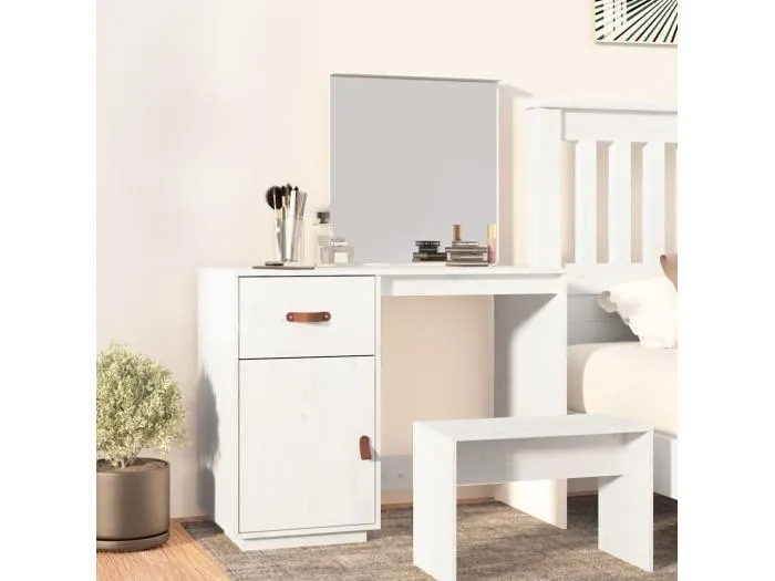 Schminktisch Weiß 95x50x134 cm Massivholz Kiefer