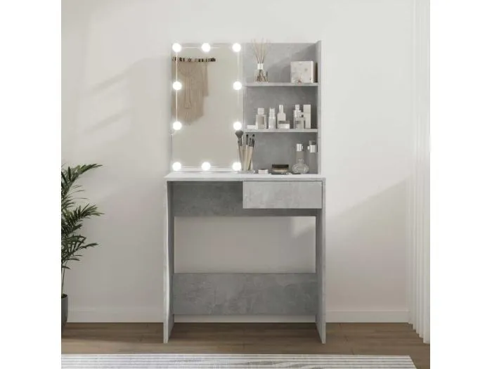 Schminktisch mit LED Betongrau 74,5x40x141 cm