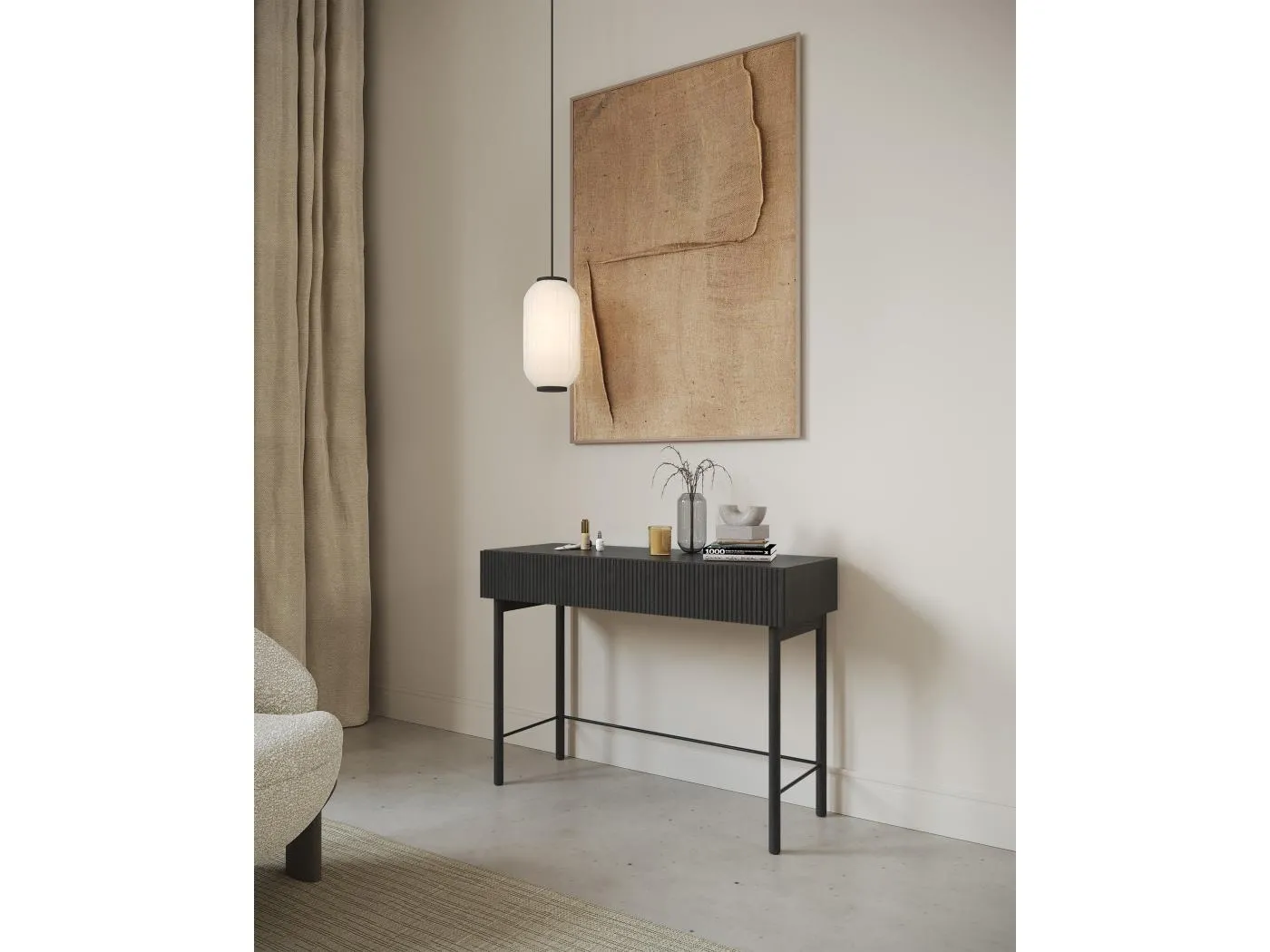 Schminktisch mit 2 Schubladen - Holzoptik Esche Schwarz - 110 cm - NOLIE