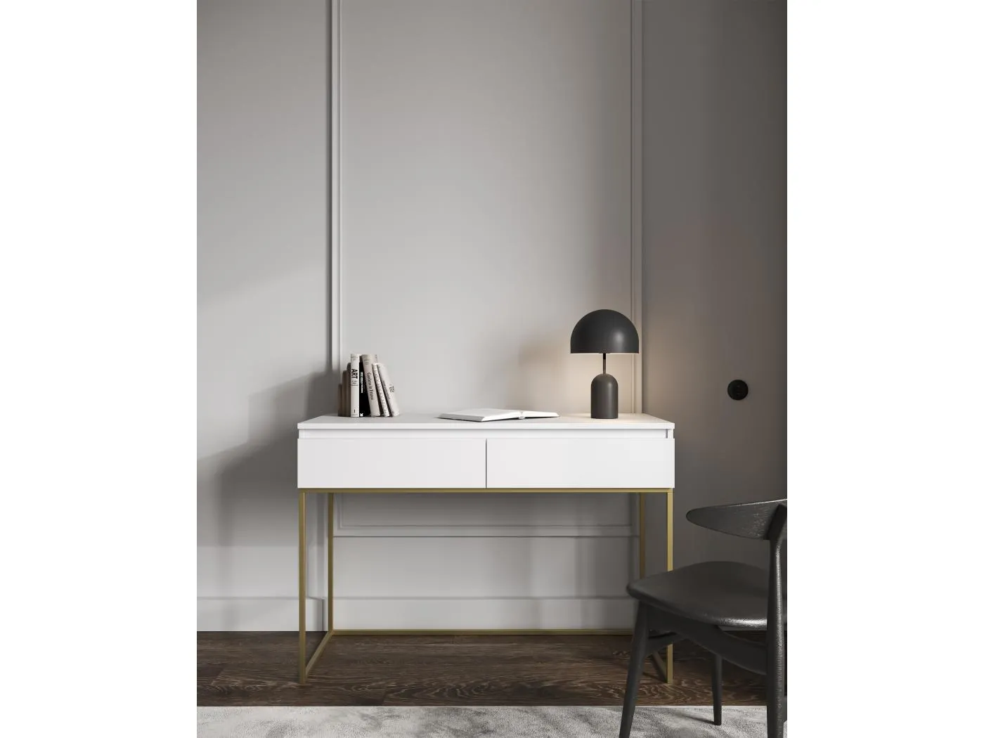 Schminktisch Schreibtisch - Weiß mit goldenem Metallgestell - 120 cm - BEMMI