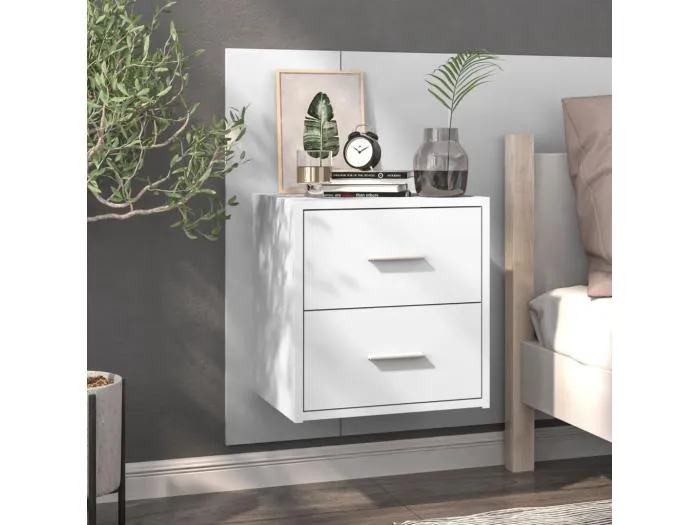 Wand-Nachttisch Nachtschrank Hochglanz-Weiß -RN96913