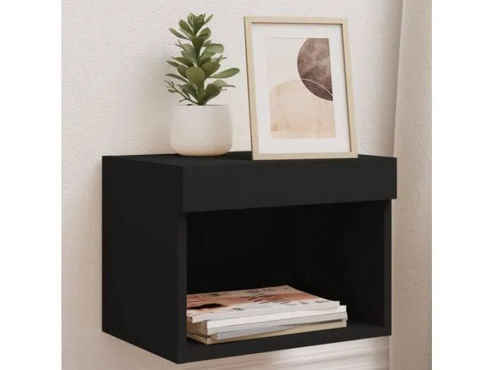 Wand-Nachttisch Nachtschrank mit LED-Leuchten Schwarz -RN85875