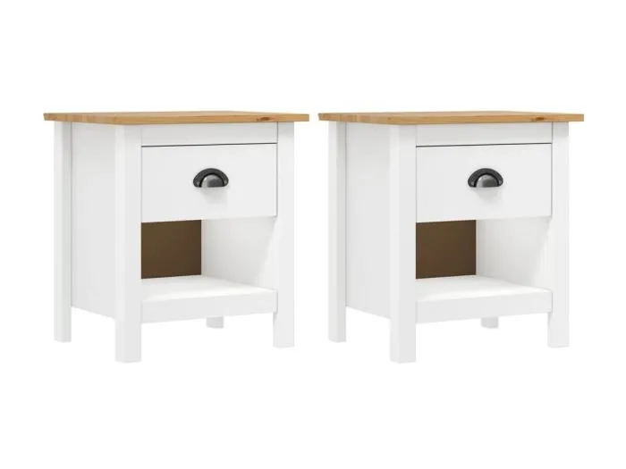 2er-Set Nachttische Nachtschrank Hill 46x35x49,5 cm Massivholz Kiefer -RN15822