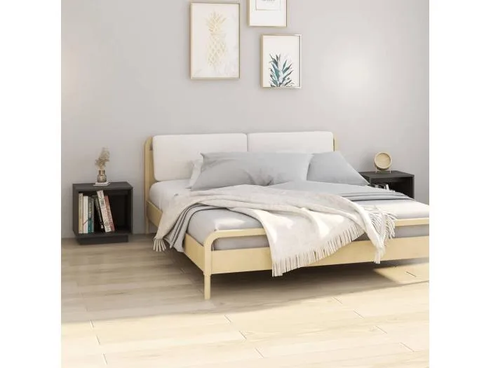 2er-Set Nachttische Nachtschrank Grau 40x30x40 cm Massivholz Kiefer -RN77142