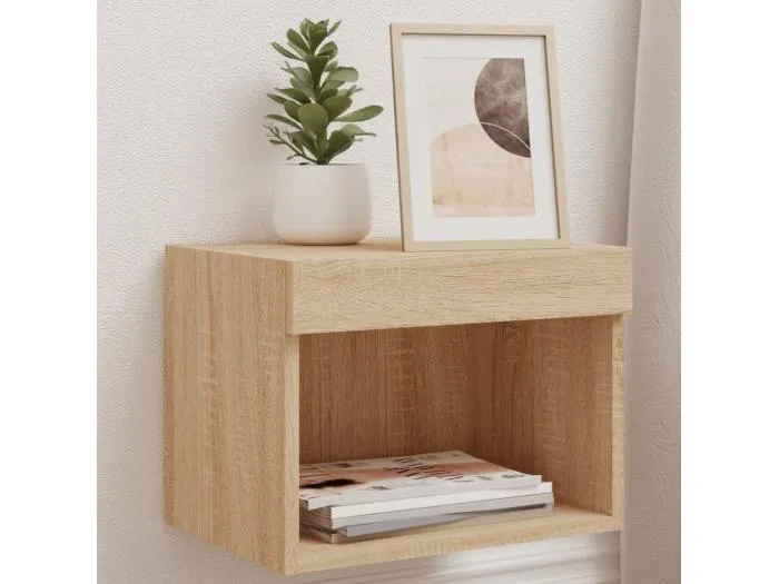 Wand-Nachttisch Nachtschrank mit LED-Leuchten Sonoma-Eiche -RN58311