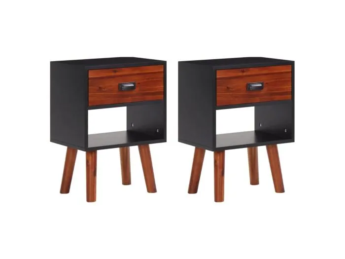 2er-Set Nachttische Nachtschrank Akazienholz Massiv 40x30x57 cm -RN55392