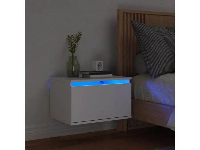 Wand-Nachttisch Nachtschrank mit LED-Leuchten Weiß -RN63649