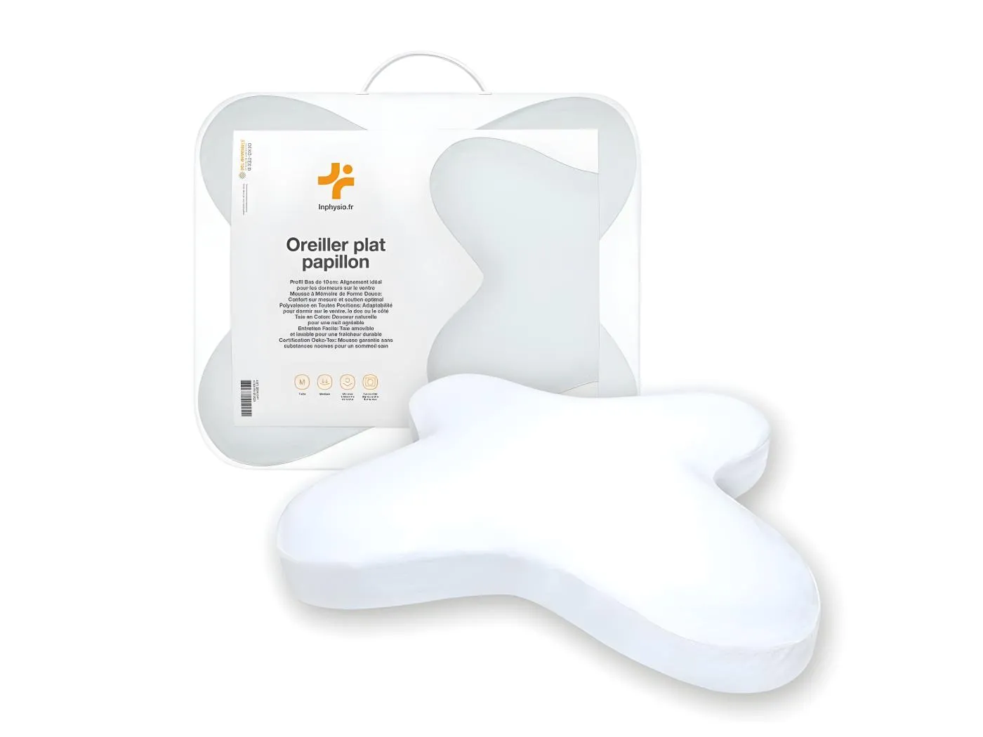 Flaches Schmetterlingskissen 56x46, Memory-Schaum, Niedriges Profil 10 cm, Mehrfachposition, Baumwollbezug