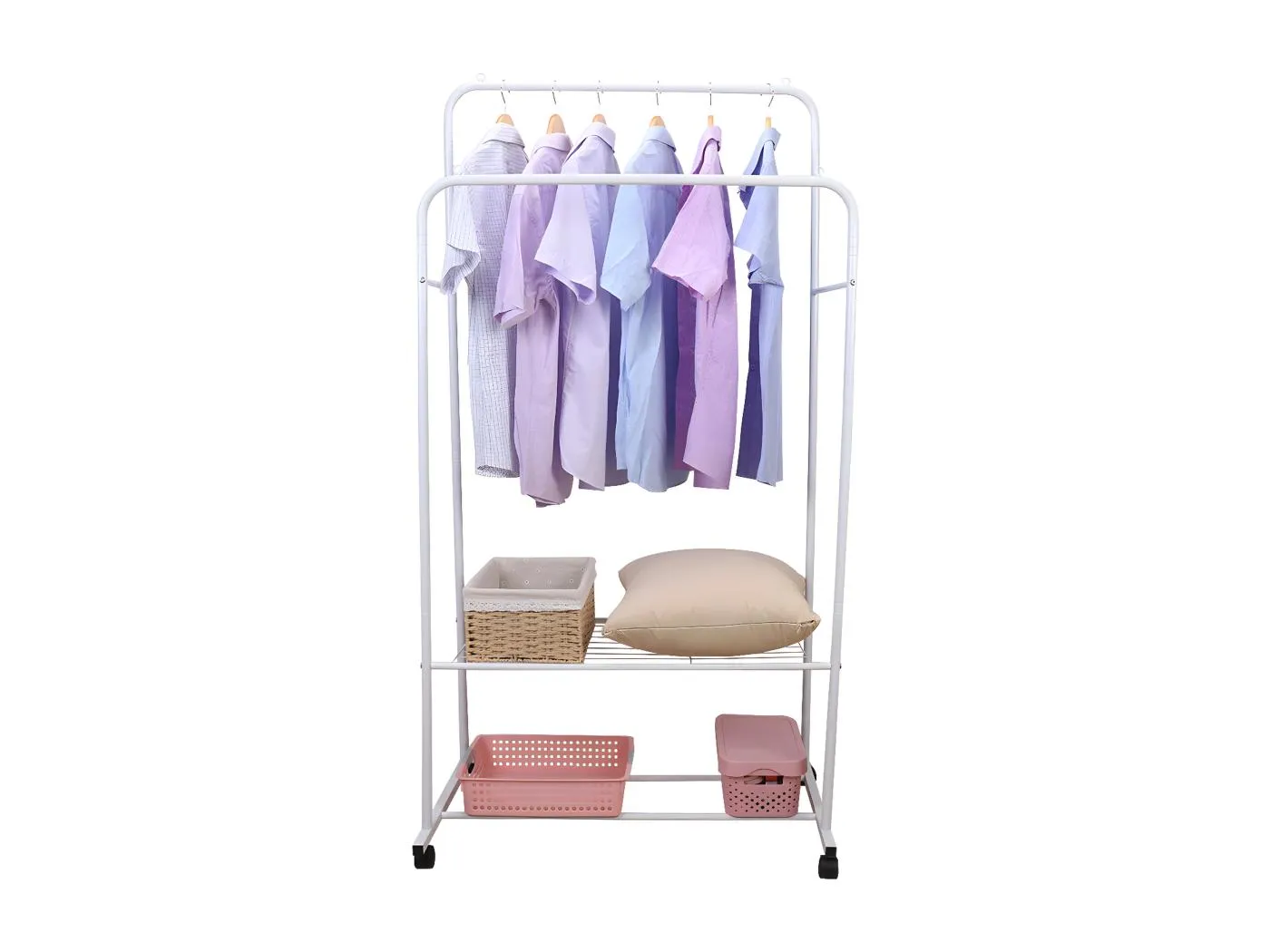 Rollbarer Kleiderständer Doppelgarderobe mit Rollen Garderobenständer 80,5x51x155cm