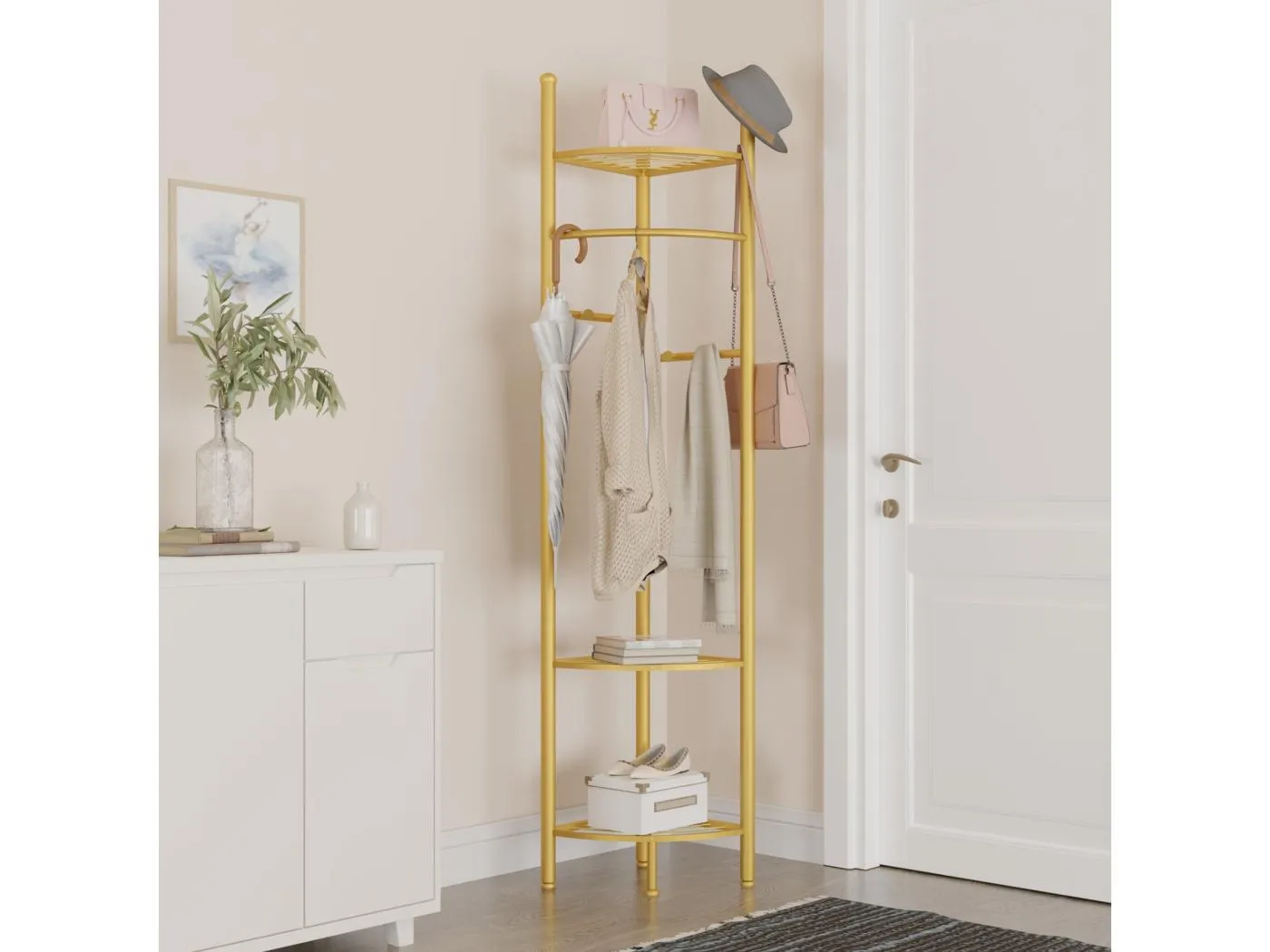 Garderobenständer auf Eckfüßen, Kleiderständer mit Ablage, Flurgarderobe 44,5x174cm