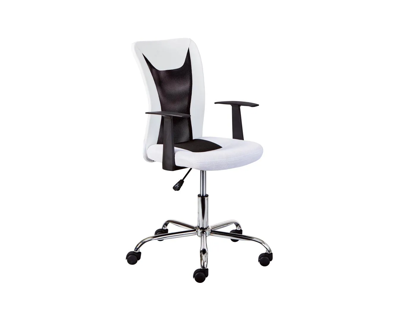 Dons Bürostuhl weiss und schwarz.