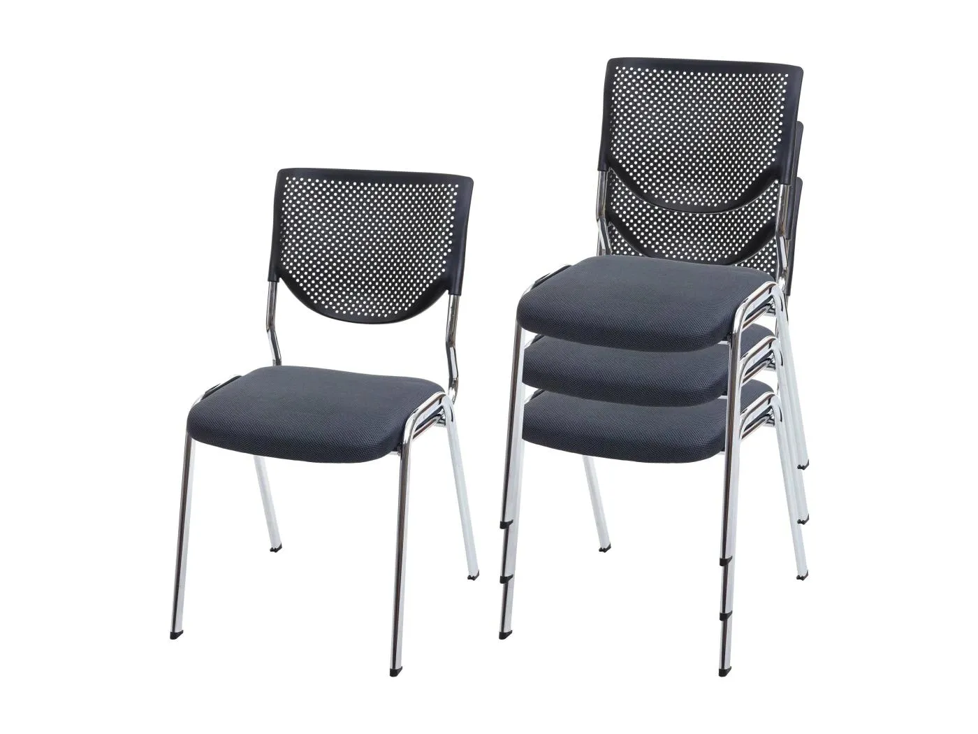 Besucherstuhl H401 Stapelbar (4er-Set), Sitz dunkelgrau, Füße chrom