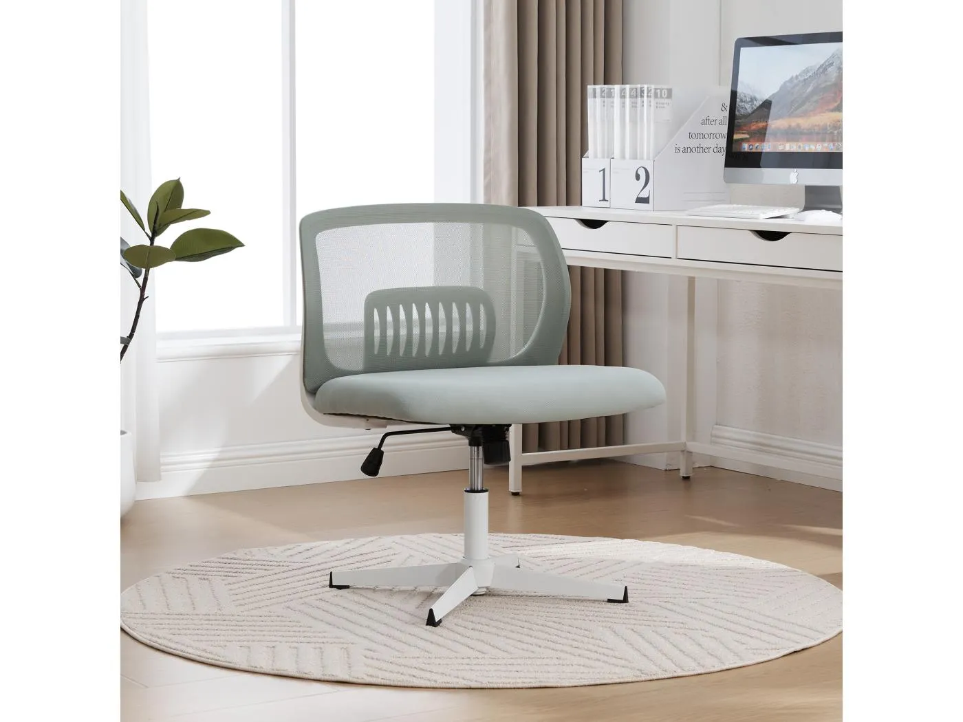 Bürodrehstuhl - Drehsessel mit Wippfunktion und Höhenverstellung - Mintgrünes Netzgewebe