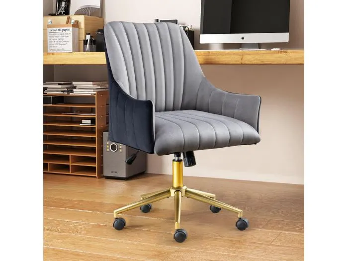 Drehbarer Bürostuhl aus Samt - mit 5 Rollen - höhenverstellbar - Belastung 150kg - Grau