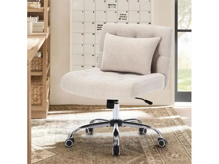 Drehbarer Bürostuhl - mit Lendenkissen und 5 Rollen - Belastung 160 kg - höhenverstellbar - Beige