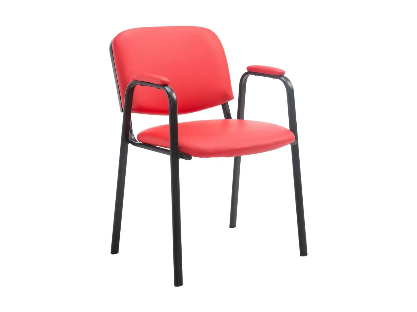 Konferenzstuhl - Kunstleder & Metall matt schwarz - rot - Ken Pro