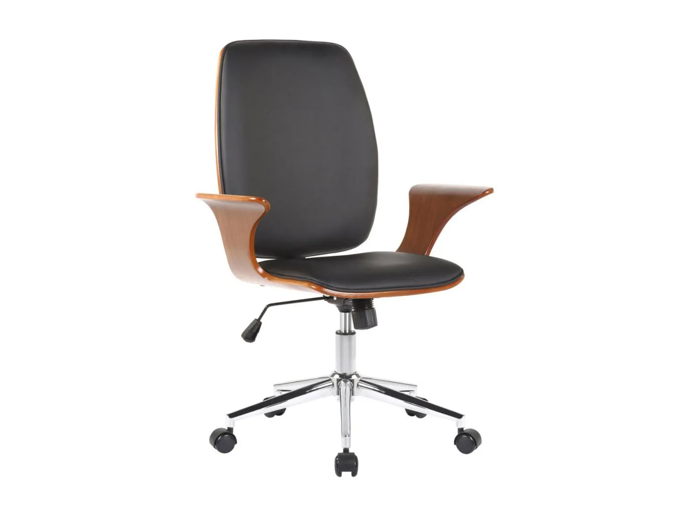 Bürostuhl - Kunstleder & Metall in Chromoptik - walnuss/schwarz - Burbank