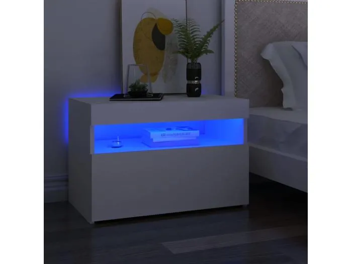 Nachttisch mit LED-Leuchten Weiß 60x35x40 cm Holzwerkstoff