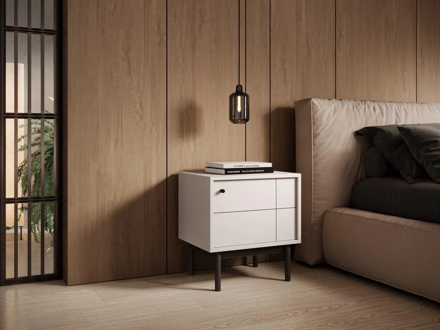 Nachttisch - Greige - 54 cm - Japandies