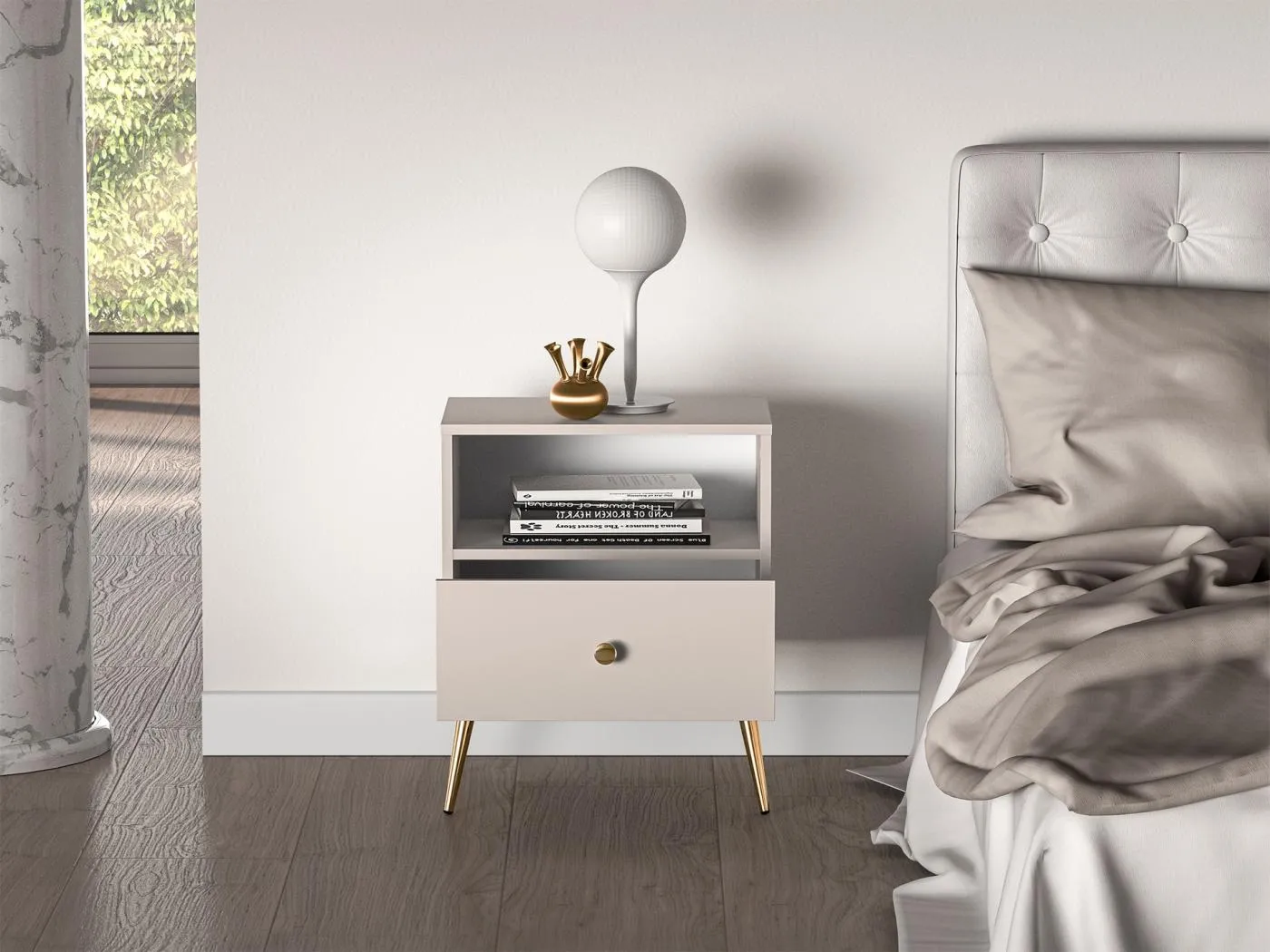 Nachttisch mit Schublade - Greige - 50 cm - SELGIN
