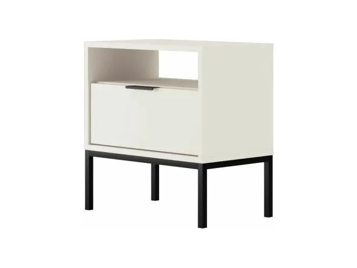 Nachttisch Seattle Weiß Schwarze Beine