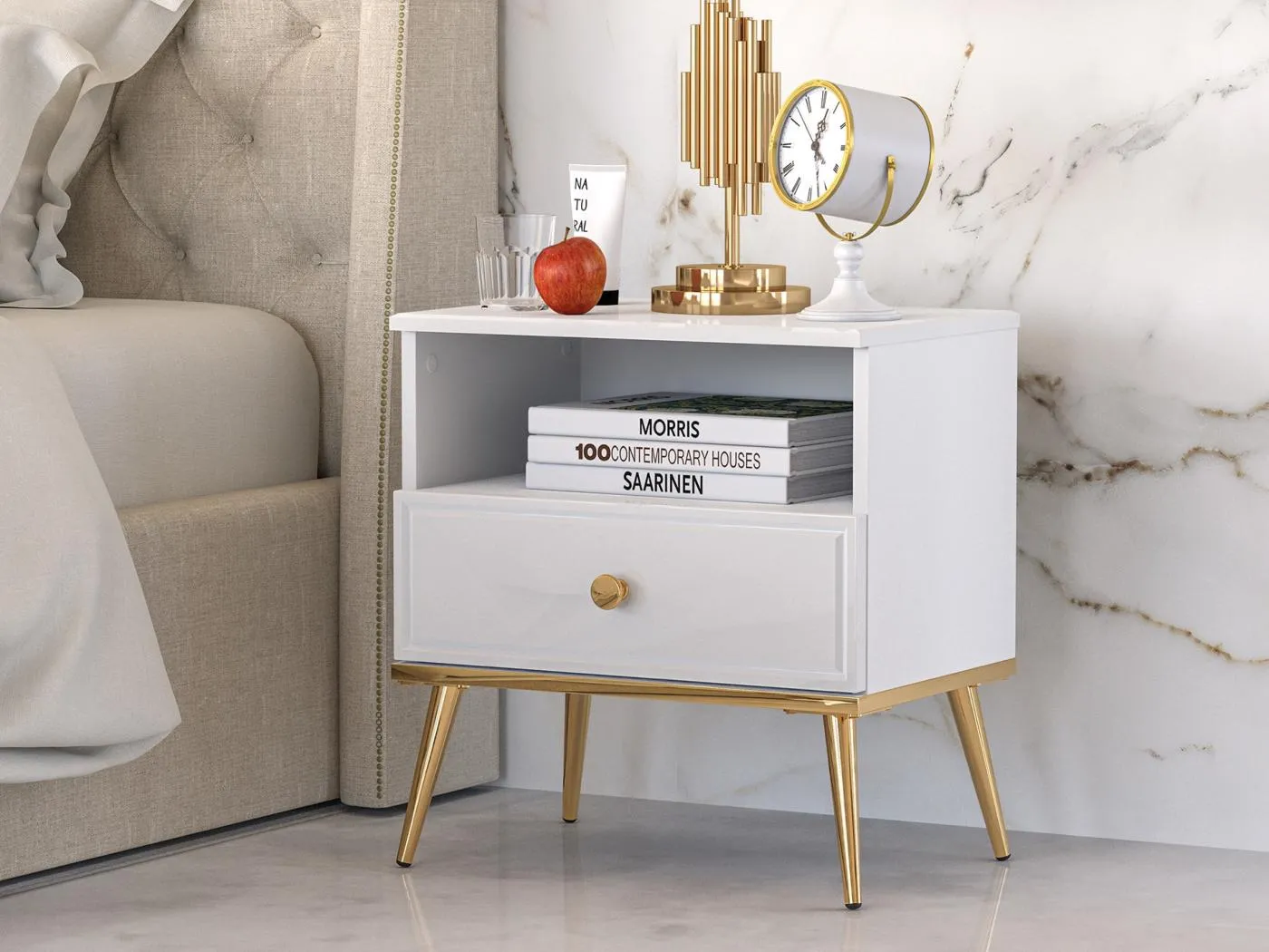 Nachttisch mit Schublade - Weiß - 50 cm - DARRBY