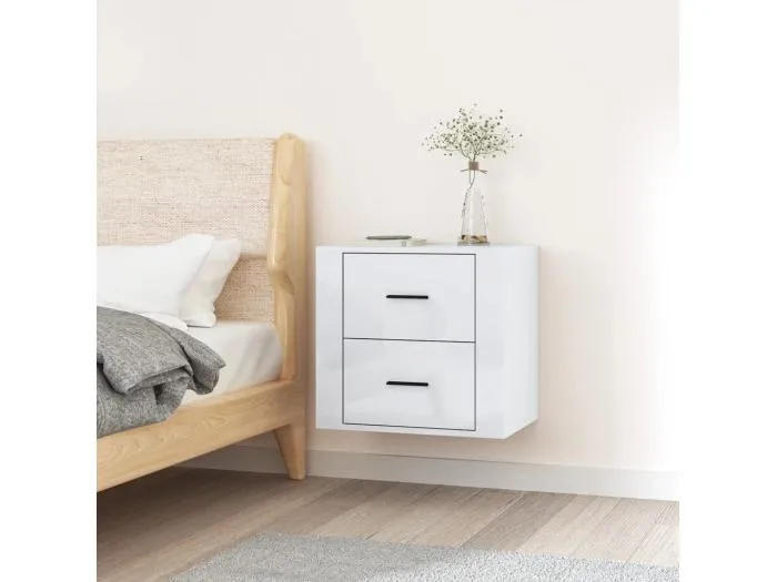 Wand-Nachttisch Hochglanz-Weiß 50x36x47 cm