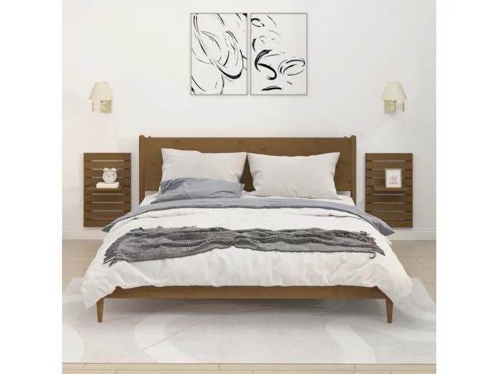 Wand-Nachttische 2 Stk. Honigbraun Massivholz Kiefer