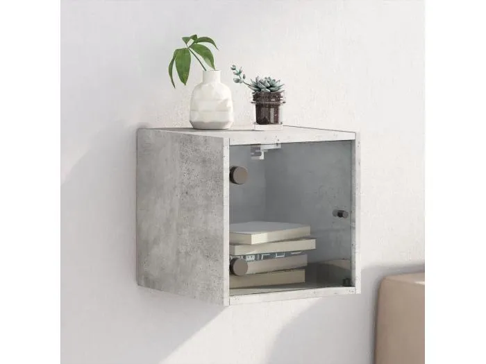 Nachttisch mit Glastür Betongrau 35x37x35 cm