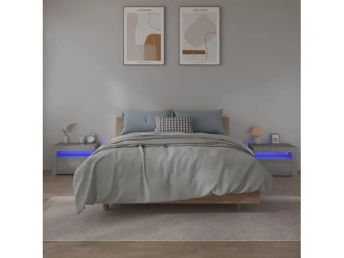Nachttische 2 Stk. mit LEDs Grau Sonoma 60x35x40 cm