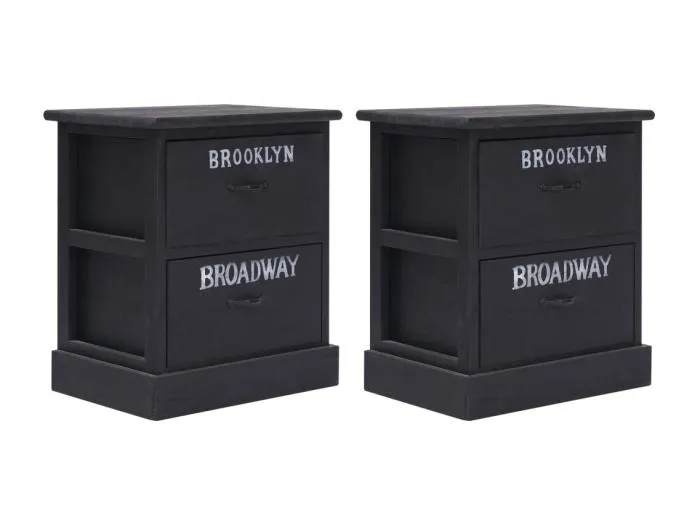 Nachttische 2 Stk. Schwarz 38×28×45 cm Paulownia-Holz