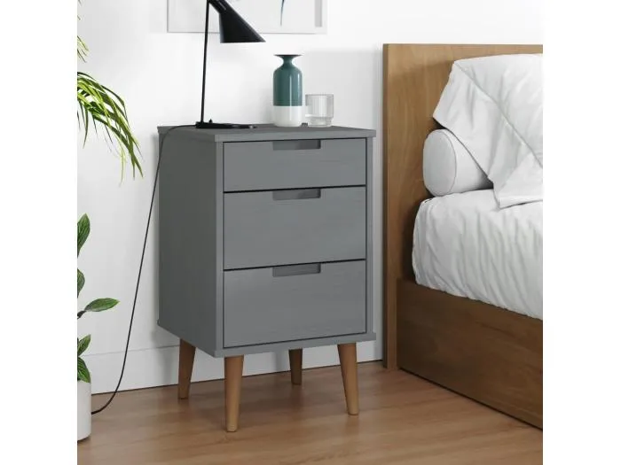 Nachttisch MOLDE Grau 40x35x65 cm Massivholz Kiefer
