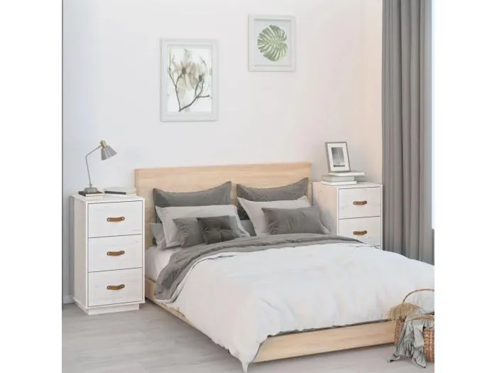 Nachttische 2 Stk. Weiß 40x40x75 cm Massivholz Kiefer