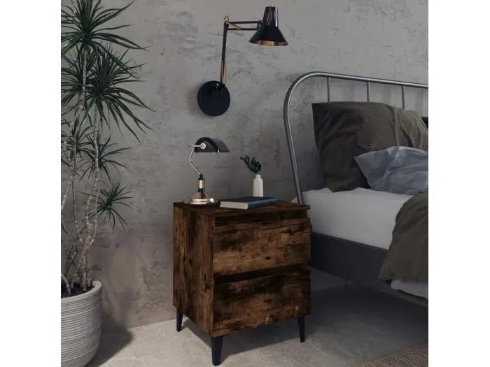 Nachttisch mit Metallbeinen Räuchereiche 40x35x50 cm