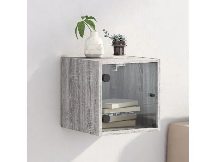 Nachttisch mit Glastür Grau Sonoma 35x37x35 cm