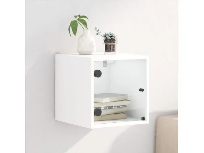 Nachttisch mit Glastür Weiß 35x37x35 cm