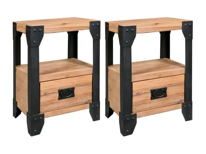 Nachttische 2 Stk. Akazienholz Massiv Stahl 40 x 30 x 54 cm