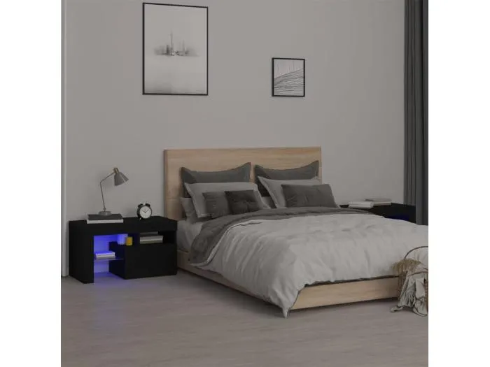 Nachttische 2 Stk. mit LED-Leuchten Schwarz 70x36,5x40 cm