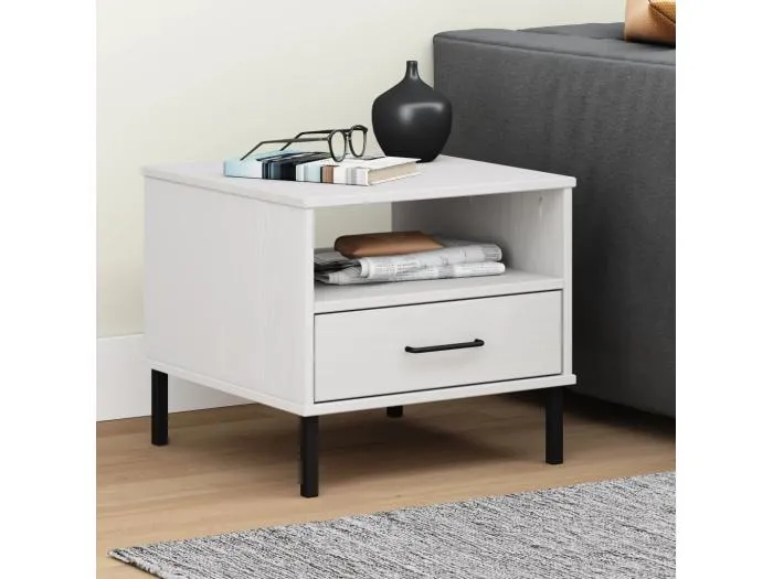 Nachttisch OSLO mit Metallbeinen Weiß Massivholz Kiefer